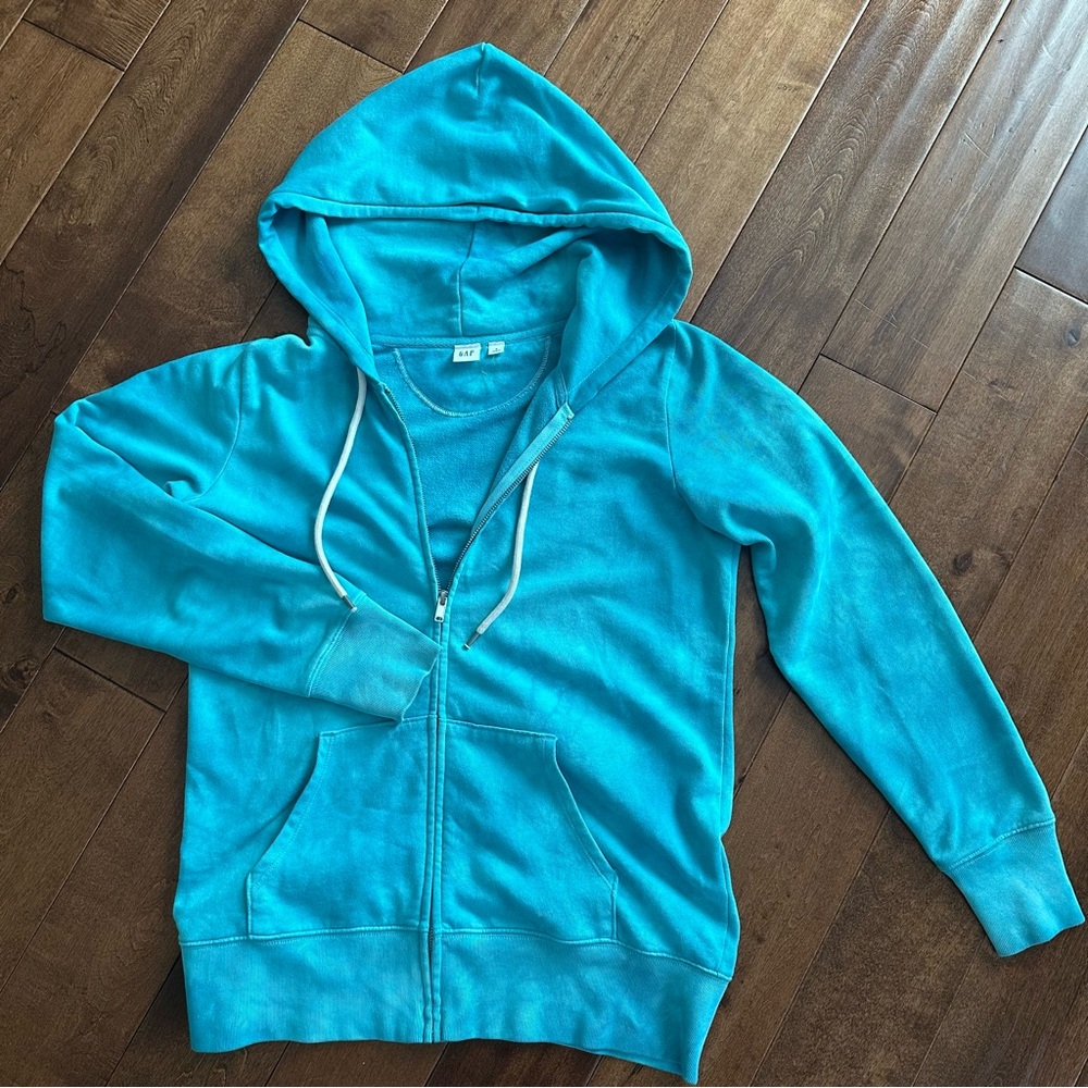GAP Women's Tie Dye Blue Zip-Up Hoodie